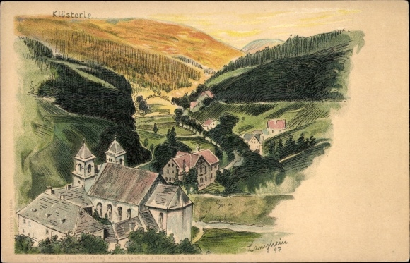 Kunstenaar litho Langheim, Bad Rippoldsau Schapbach in het Zwarte Woud, Kloesterle