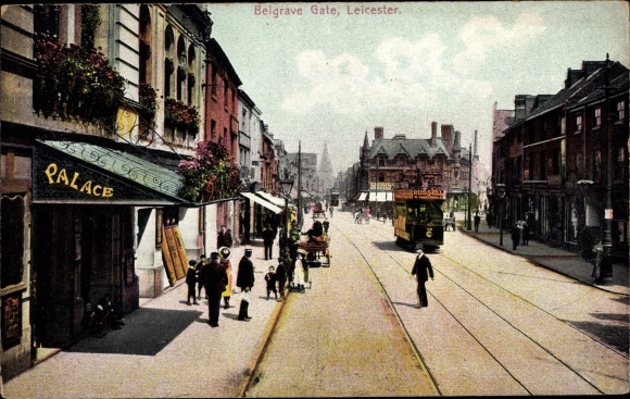 Postcard Leicester East Midlands England, Belgrave Gate, Tram