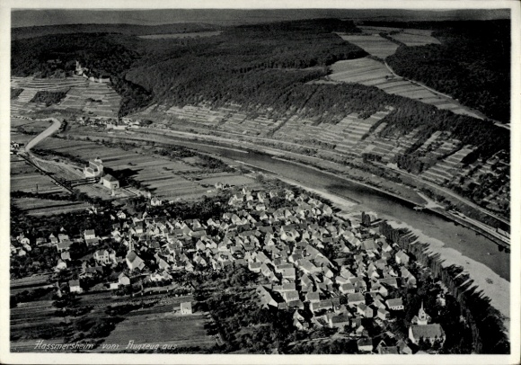 Postcard Haßmersheim in Baden Württemberg, aerial photograph