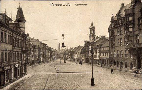 Postcard Werdau in Saxony, market square