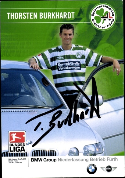 Autograph card footballer Thorsten Burkhardt, SpVgg Greuther Fürth, autograph