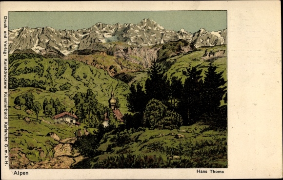 Artist Postcard Thoma, Hans, Alps, Landscape, Chapel