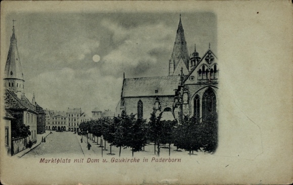 Postcard Paderborn in Westphalia, market square, cathedral, Gaukirche, historical architecture