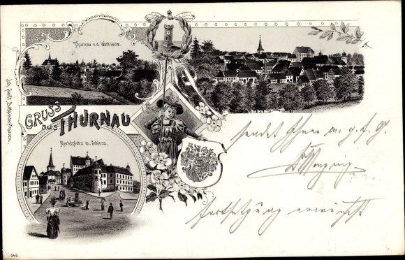 Chromo-Litho Thurnau in Franconian Switzerland Bavaria, general view, market square, castle