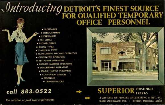 Ak Detroit Michigan USA, Kantoorpersoneelsbureau, Superieure Personeelsextra's
