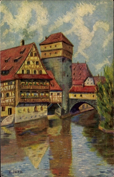 Artist Postcard Jahn, E. Nuremberg in Middle Franconia, Am Henkerssteg