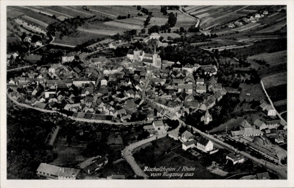 Postcard Bischofsheim vor der Rhön Lower Franconia, aerial photograph