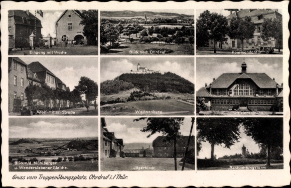 Ak Ohrdruf in Thüringen, Wachsenburg, Jägerblock, Beobachtungsturm, Eingang mit Wache