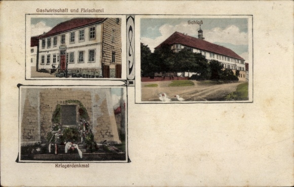 Ak Großenbehringen Behringen Thüringen, Gasthaus zum Schwan, Fleischerei, Schloss, Kriegerdenkmal