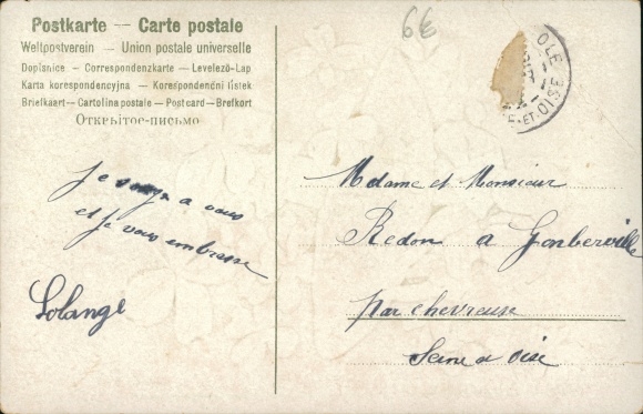 Embossed Postcard Kinder, Pilz, Glücksklee, Kitsch