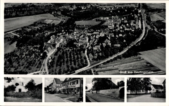 Ak Heutingsheim Freiberg am Neckar, luchtfoto van het gebouw, straatbeeld