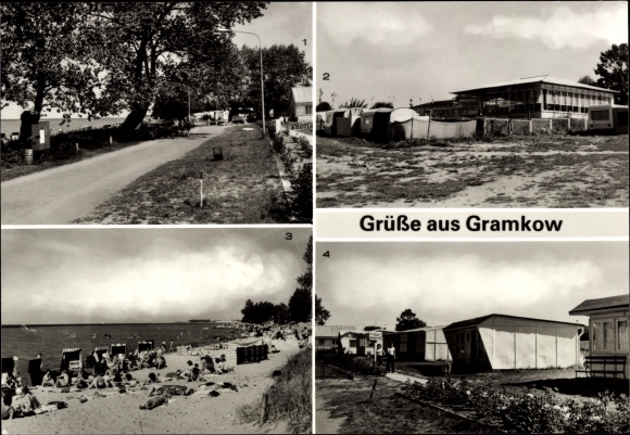 Postcard Gramkow Hohenkirchen in Mecklenburg, Wohlenberger Wiek, campsite, restaurant, beach