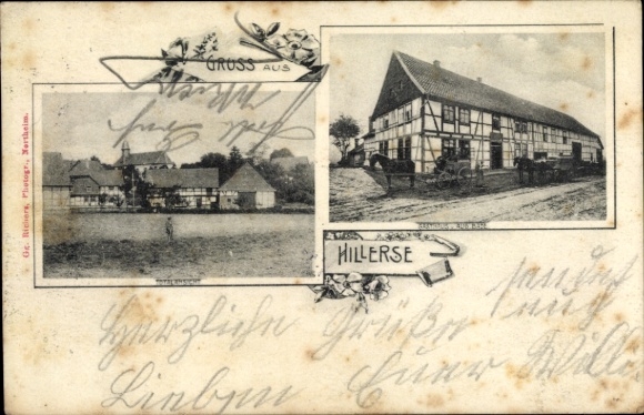 Postcard Hillerse in the district of Gifhorn, general view, residential house, carriage