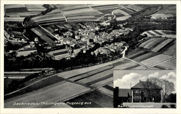 Postcard Dachrieden in Unstruttal Thuringia, aerial photograph, station restaurant