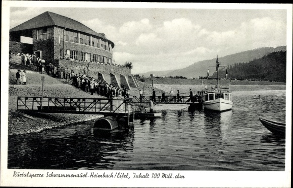 Postcard Heimbach in the Eifel, Rurtalsperre Schwammenauel, landing stage, Der Seehof
