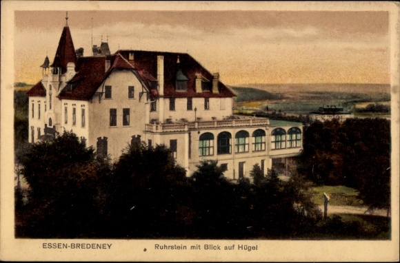 Ak Bredeney Essen im Ruhrgebiet, Ruhrstein mit Blick auf Hügel