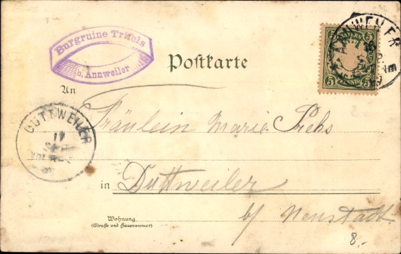 Chromo-Litho Annweiler am Trifels Palatinate, Trifels castle ruins, Scharfenberg, Anebos