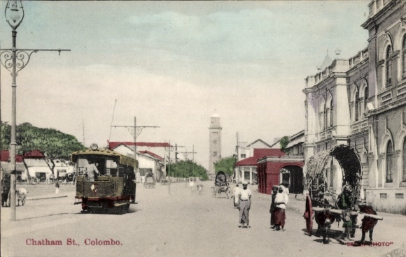 Ak Colombo Ceylon Sri Lanka, Chatham Street, Straßenbahn