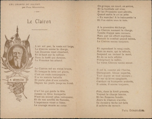 Folding song Postcard Le Clairon, Les Chants du soldier