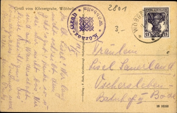 Postcard Wöbbelin in Mecklenburg, Theodor Körner grave