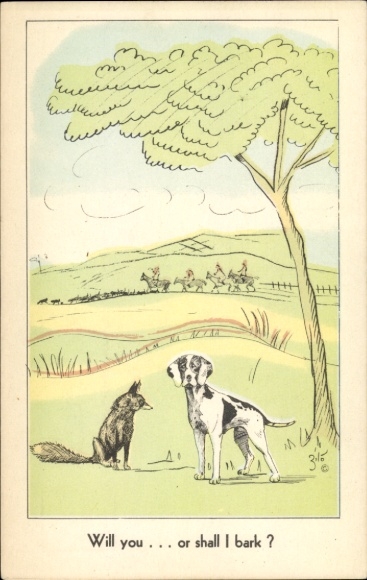 Artist PC hunting scene, dog with fox