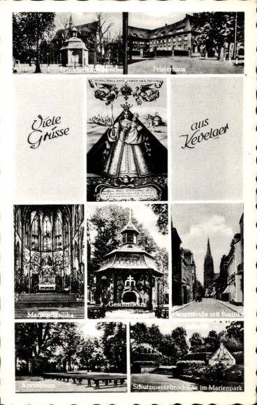 Postcard Kevelaer on the Lower Rhine, PC with greetings from various views, ladies in traditional costume
