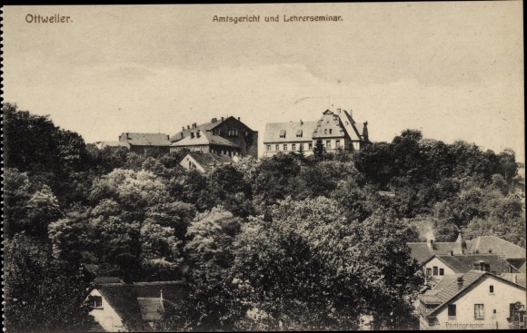 Postcard Ottweiler in Saarland, district court, teachers' seminar