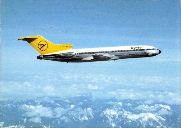 Postcard passenger plane Condor, Boeing 727 230 Europa Jet