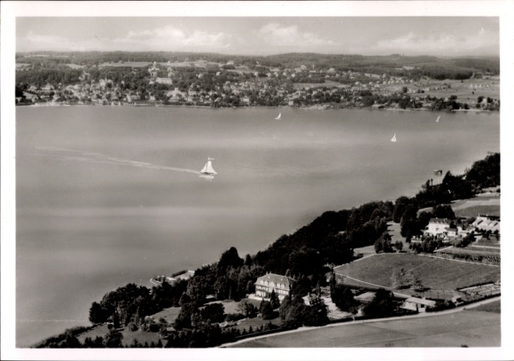 Postcard Kempfenhausen Berg on Lake Starnberg Upper Bavaria, landscape photo, sailing boats, home of the St