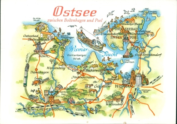 Maps artist PC Hoppe, Baltic Sea, Boltenhagen, Grevesmühlen, Wismar, Insel Poel