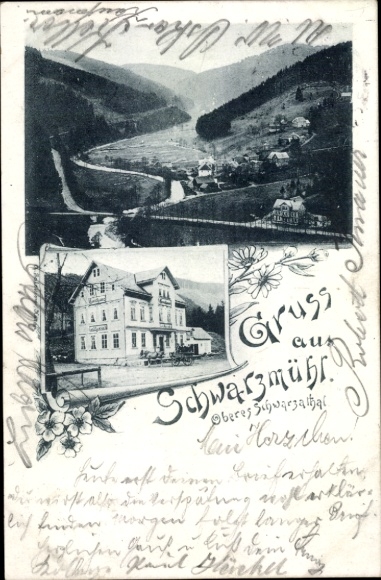 Ak Meuselbach Schwarzmühle Schwarzatal in Thüringen, algemeen beeld, hotel