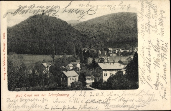 PC Bad Thal Ruhla in Thuringia, town view with Scharfenburg