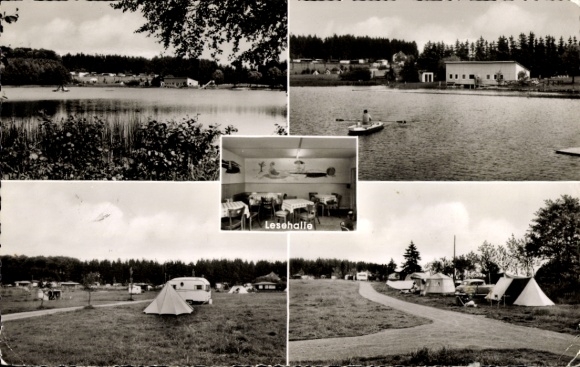 Ak Freilingen in het Westerwald, camping met buitenzwembad, water, leeszaal