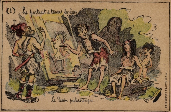 Künstler Ak Moloch, Maler malt ein Frau-Porträt, Urgeschichte