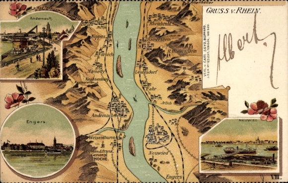 Chromo-Litho maps of Andernach am Rhein, Engers, Neuwied, Leutesdorf, Namedy, Hamerstein, Nippes