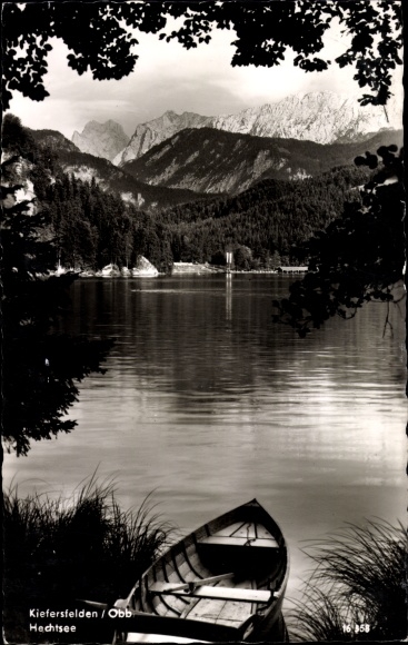 Postcard Kiefersfelden Upper Bavaria, Hechtsee, rowing boat