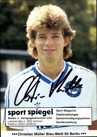 Autogrammkarte Fußballer Christian Müller, Blau Weiß 90 Berlin, Autogramm