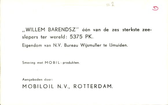 Postcard Zeesleper Willem Barendsz