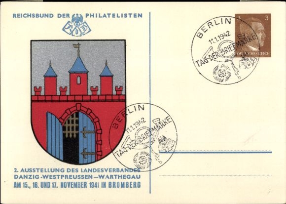 Postal stationery Postcard Bydgoszcz Bromberg West Prussia, stamp exhibition 1941, KDF