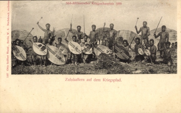 KP z południowoafrykańskiego teatru wojny z 1899 r., Zulusi Kaffirzy na ścieżce wojennej
