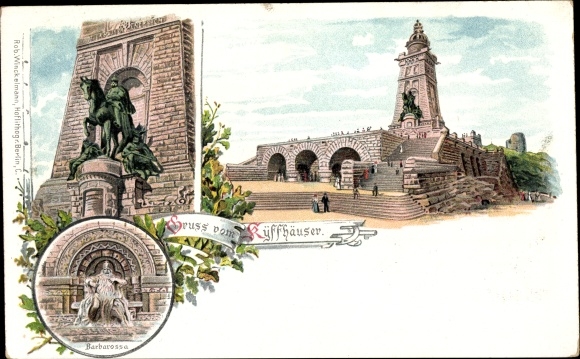 Litho Steinthaleben Kyffhäuserland in Thüringen, Kaiser Wilhelm Denkmal, Barbarossa