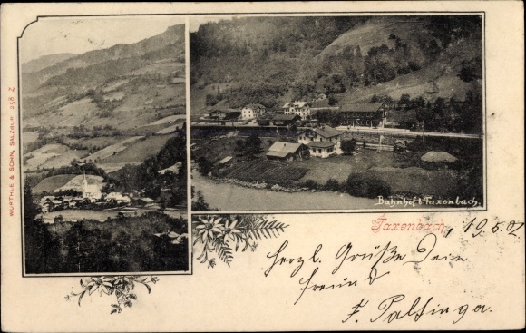 Postcard Taxenbach in Salzburg, train station, total view