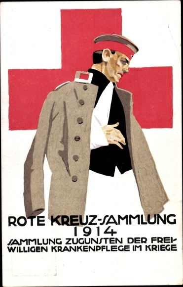 Postal stationery artist PC Hohlwein, Ludwig, Red Cross, Kingdom of Bavaria, wounded soldier
