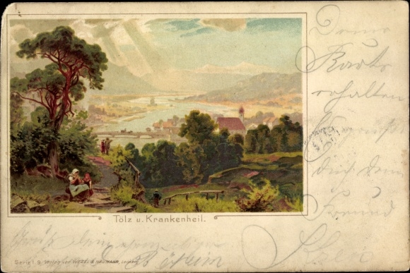 Chromo-Litho Bad Tölz in the Isar valley, Upper Bavaria, location and healing