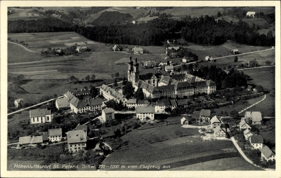 Postcard St. Peter in the Black Forest, aerial photograph