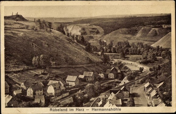 Postcard Rübeland Oberharz am Brocken, mountain landscape, city view, Hermannshöhle,