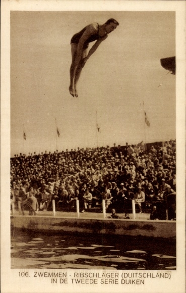 Ak Amsterdam, Olympia 1928, Turmspringer Ribschläger