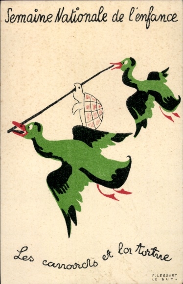 Postcard National Children's Week, Ducks and the Turtle, Fable
