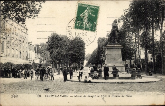 Postcard Choisy Le Roi Val de Marne, Statue de Rouget de l'Isle et Avenue de Paris