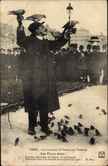 Postcard Paris, The Bird Charmer at the Tuileries, The Old Friends